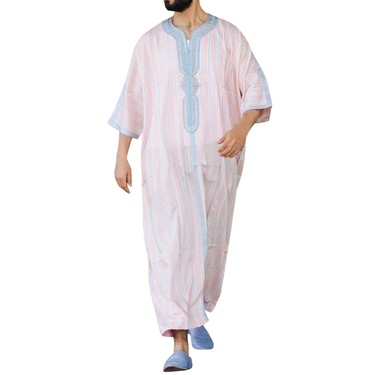 Man's clothing Medium sleeve onesie ethnic loose foreign trade V-neck printed Muslim robe_voghion.com