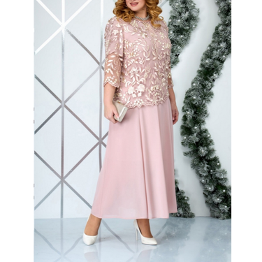 plus size women's dress spliced embroidered lace slim cocktail dress_voghion.com