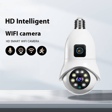 Wireless Dual-Lens Light Bulb Security Camera - Indoor 360° Smart Monitoring, Remote Viewing Via Phone_voghion.com