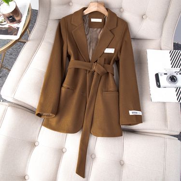 Women's Clothing coat suit jacket women autumn and winter new slim white suit women's top with belt_voghion.com