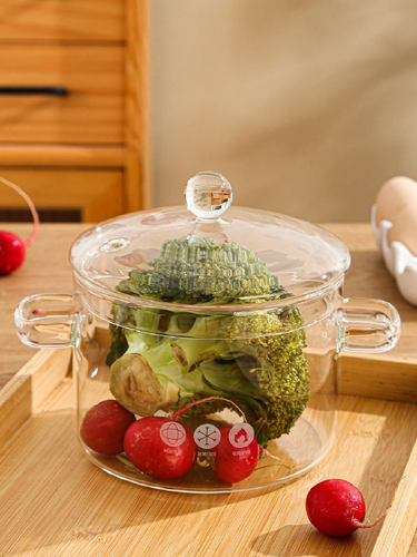 1PC High Borosilicate Glass Soup Pot Thickened with Lid Double Ear Amber Small Hot Pot Household Ming Power Pot Heating Stew Pot_voghion.com
