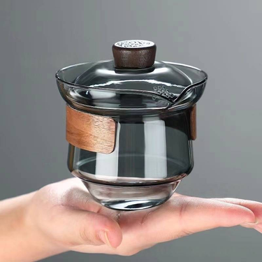 Premium Heat-Resistant Glass Tea Cup With Lid – Large Chinese Gongfu Tea Set, Transparent/Black/Hammered Finish, Custom Logo Gift Box_voghion.com