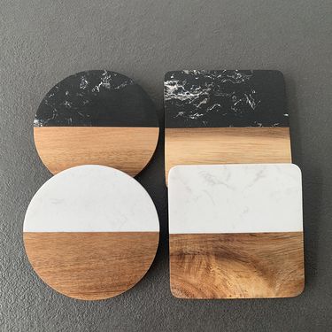 Marble & Acacia Wood Coasters - Heat-Resistant Set Of 4 (Round & Square) - Coffee & Tea Table Mats - Handcrafted Irregular Design_voghion.com