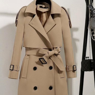 Women's Clothing mid length trench coat autumn and winter slim waist slimming atmospheric ladies warm student jacket_voghion.com