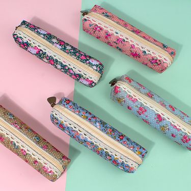 Forest Style Elegant Pencil Bag Korean Stationery Bag Canvas Vintage Floral Dot Pencil Bag Pencil Bag Student Supplies_voghion.com