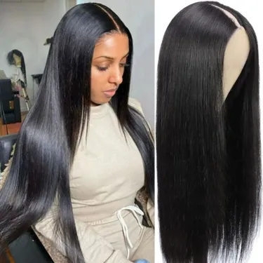 V Part Wig Human Hair 180 Density Glueless Straight Cheap Brazilian Full Machine Made V Shape Wig_voghion.com