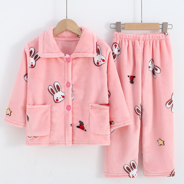 Children's Coral Velvet Autumn And Winter Pyjamas Thickened Warm Baby Baby Flannel Homewear Set For Children Large Children Pyjamas_voghion.com
