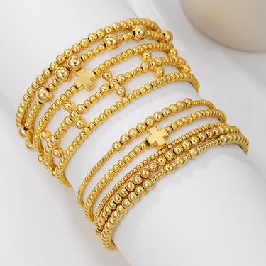 Cross Border New CCB Round Bead Cross Beaded Bracelet Combination Fashionable And Versatile Trendy Stacking Elastic Bracelet For Women_voghion.com