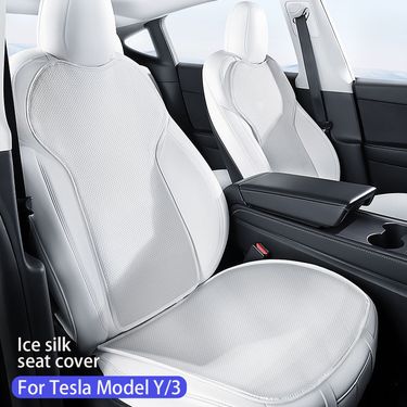 Ice Silk Seat Cover White For Tesla Y Model 3 2025-2018 Ventilation Heat Dissipation Stain Preventi Interior Accessories_voghion.com