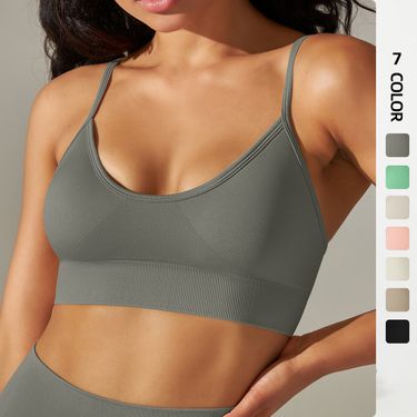 Women's Clothing seamless knitted solid color beautiful back suspender sports bra without rims running fitness yoga wear top_voghion.com
