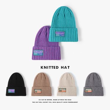 Autumn And Winter Korean Version Letter Sewn Fabric Casual Hat For Women Fashionable Outdoor Warmth Pointed Woolen Hat For Couples Knitted Hat_voghion.com