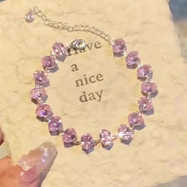 Fashion Trend Luxury Gold Base Oval Pink Zircon Sweet Temperament Bracelet_voghion.com