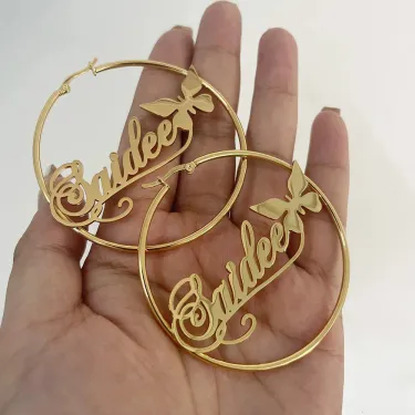 Hoop Huggie Personalized Stainless Steel Letter For Custom Name Cricle Butterfly Names Earrings Party Women Jewelry_voghion.com