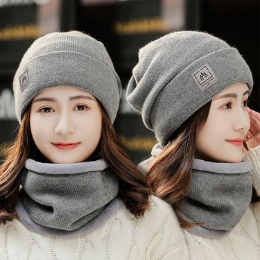 Women's autumn winter knitted ear protection, woolen men's scarf two-piece cycling set, head and postpartum hat, Korean_voghion.com