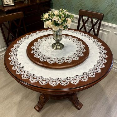 One piece round fabric lace table mat retro round white restaurant tablecloth_voghion.com