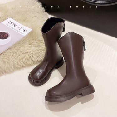 ShoeGlobe Girls' 2025 Autumn Winter Korean Style Children's Long High Fashion Simple Versatile Big Kids Double Cotton Boots_voghion.com