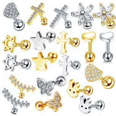 New stainless steel ear bone nail five-pointed star peach heart cross micro-inlaid zircon ear nail screw screw ball puncture jewelry_ipsvogv.com