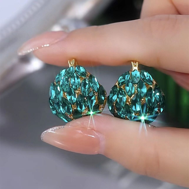 Women's earrings Emerald Crystal Flower Basket Earrings 2023 New High-end Fashion Versatile Earrings Silver Needle Earrings_ipsvogv.com