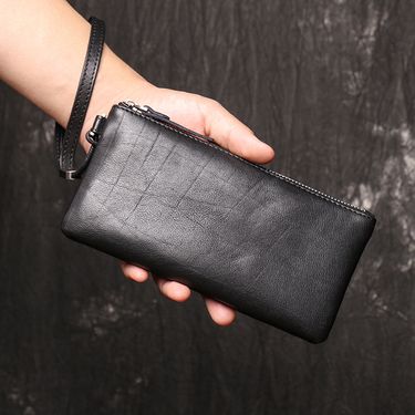 Genuine leather men's handbag, women's cowhide long zero wallet, soft leather thin mobile phone bag, neutral high-end feeling wallet_voghion.com