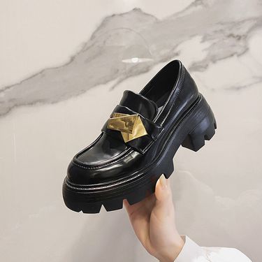 2024 Spring New Small British Style Leather Buckle Front Lace Up Casual Matsutake Sole Women's Single Shoes_voghion.com