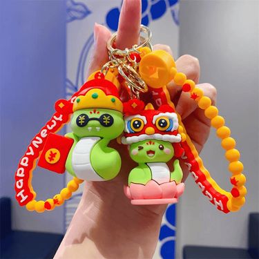 Cartoon Lion Awakening God Of Wealth Hat Zodiac Snake Keychain Exquisite National Trend Doll Backpack Pendant New Year_voghion.com