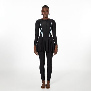 Plus Size Swimwear For Women, Tummy Covering Skirt Style Sleeve Long Pants Hot Spring Surfing Diving Suit One-Piece_voghion.com