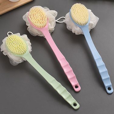 Long-handled Soft-bristled Bath Brush To Rub Back Double-sided Bath Brush 2-in-1 Hanging Type With Bath Flower Bath Ball Bath Rub_voghion.com