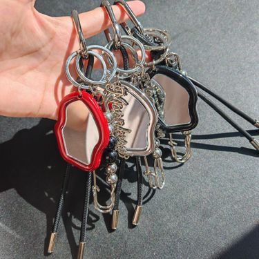 Bag Pendant Irregular-shaped High-end Metal Bag Pendant, Makeup Mirror Leather Rope, Couple Keychain_voghion.com