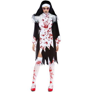 Women's Clothing S-XL Vampire Zombie Blood Stained Nun Costume Halloween Costume Cos Costume Playing Blood Drip Zombie Nun Costume_voghion.com
