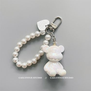 Cute Violent Bear Keychain Ins Light Luxury High-end Pearl Heart Creative Figurine Backpack Car Pendant Trendy_voghion.com