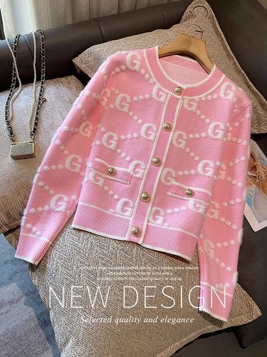 Pink Soft Sticky Autumn/Winter Thickened 2024 New Sweet Aging Small Fragrant Style Knitted Sweater Cardigan Casual Top_voghion.com