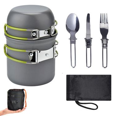Outdoor equipment: outdoor set of pots for 1-2 people. Portable camping cookware with tableware DS-101_voghion.com
