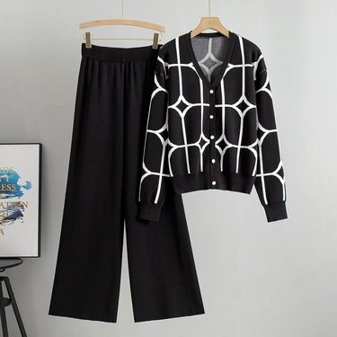Women's Clothing knitted wide leg pants sweater suit women's spring and autumn new loose fashion temperament two piece suit_voghion.com