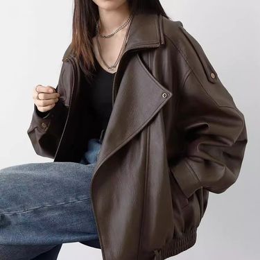 American Style New Heavy-duty Melard Motorcycle Leather Men Women, Loose Fit Versatile Jacket For Autumn And Winter_voghion.com