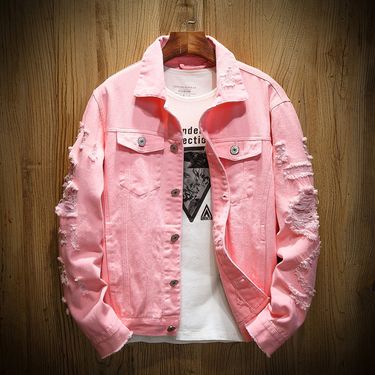 Men's Distressed Denim Jacket Loose Fit Workwear Coat Casual Streetwear Spring Autumn Fashion Outerwear_voghion.com