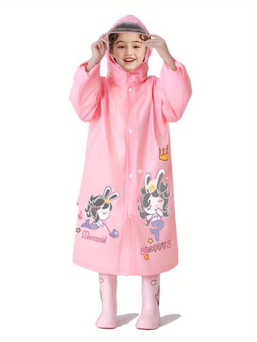 Cute Girls Cartoon Angel Print Raincoat With Schoolbag Cover, Rainproof Long Jacket Perfect For Outdoor Activities Children's Day_voghion.com