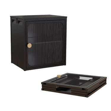 Single Sturdy & Convenient Foldable Cabinet, Durable Steel-Wood Combo With Anti-Slip Design & Quick Fold & Install, Easy To DIY Storage Container With Door, Black_voghion.com