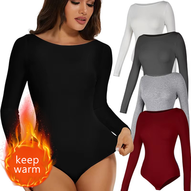 Womens Thermal Underwear Tops Off-the-shoulder Shapewear Bodysuit Tummy Control Belly Compression Bottoming Shirt Jumpsuits_voghion.com