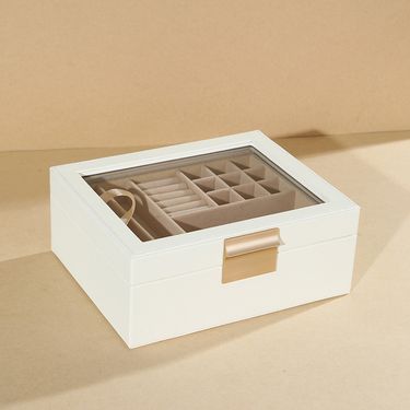 Home Garden PU Window Two Layer Jewelry Storage Box Necklace Earrings Earrings Exquisite Jewelry Box Gold Drawer Jewelry Box_voghion.com