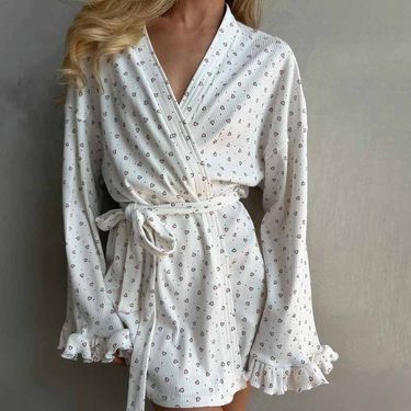 Ladies Loungewear Nightgown Loose Love Lace Casual Print Long Sleeves_voghion.com