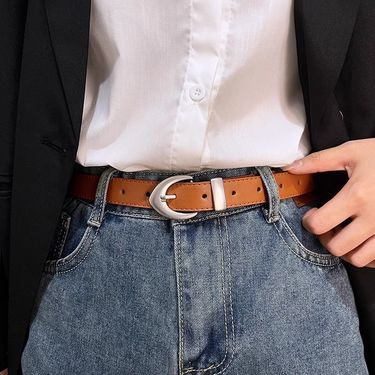 2025 New Black Matte Silver High-End Leather For Women, Pair With Jeans, Ladies Belt Trendy_voghion.com