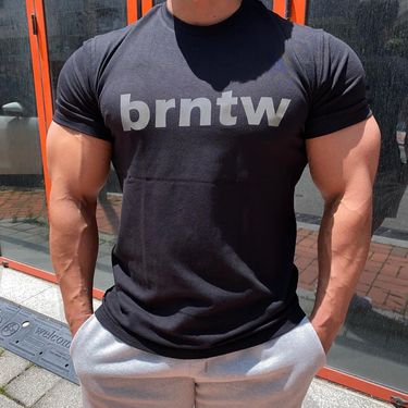 Ins Reflective Fitness Short Sleeved Men's Running Training Elastic Slim Fit T-shirt Brothers Simple Sports Top_voghion.com