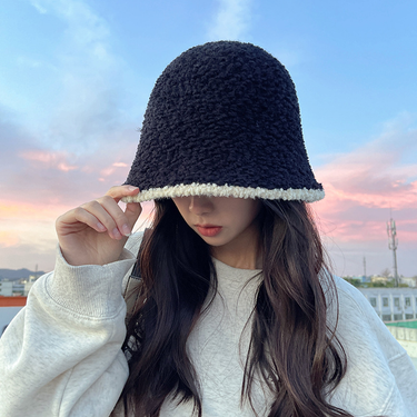 Autumn and Winter Korean Edition Colored Bucket Hat Versatile Lamb Fleece Knitted Fisherman Hat with Plain Face and_voghion.com