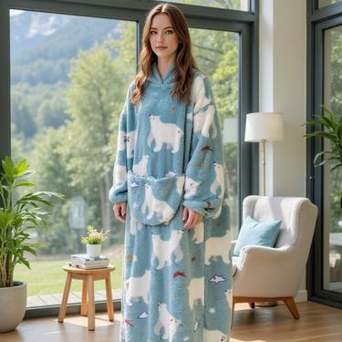 New Printed Lazy Pullover Blanket Hooded Thermal Fleece Indoor Women's Cold-Proof Clothing For Autumn_voghion.com