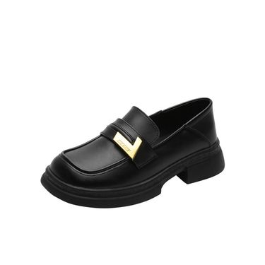 women's Square Small Leather Shoes, New British Style Thick Heel Single Kick Casual Shoes, Versatile_voghion.com