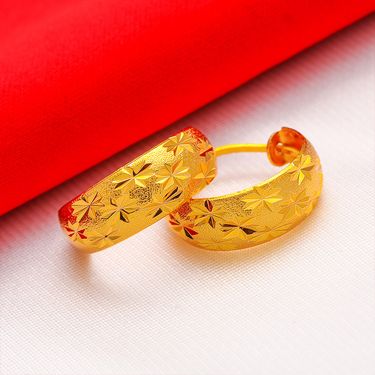 Gold coin gold jewelry gold gold Lady Baby's Sky star earrings women's gold plated round ear buckle_voghion.com