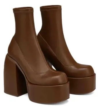 Bootie Women's Platform Ankle Boots Quality With Round Toe, Hot Leather Upper, Chunky Block Heel & Side New Zipper -_voghion.com