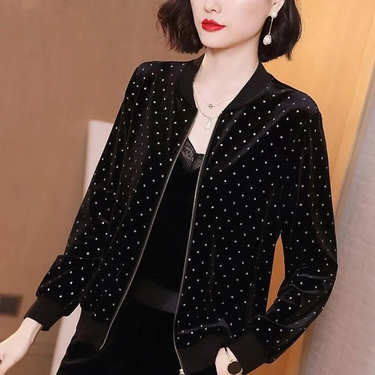 Gold Veet Jacket Female Autumn Joker Latest Western-style Coat Wearing Clothes Women Korean Loose Printing Cardigan Tide_voghion.com