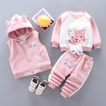 Baby clothing children plus fleece thick three-piece hoodie can be opened crotch_voghion.com