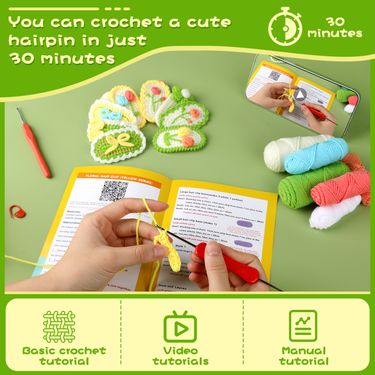 Home & Garden same color flower hairpin grab clip handmade crochet material includes English instruction video explanation_voghion.com